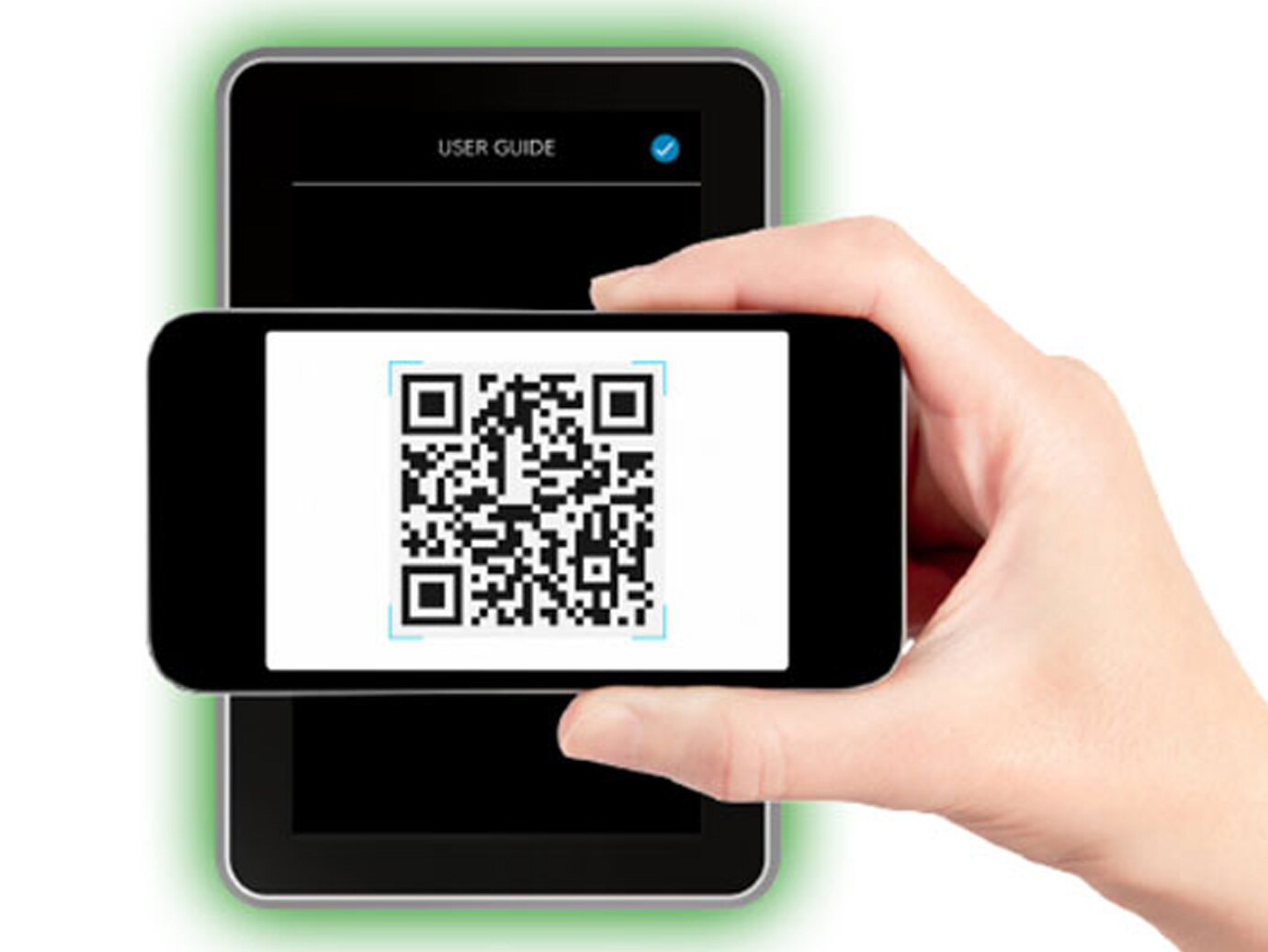 A person using an FMS-200 C monitor to scan a QR code on their mobile