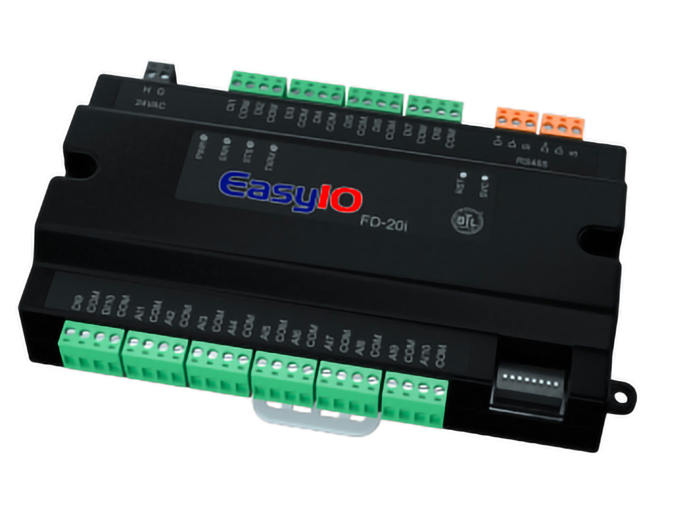 An Industrial electronic module, labeled EasyIO with multiple pin connectors