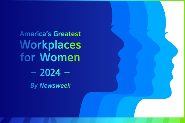 Cover image of a women side face in shades of blue for America's Greatest workplaces for Women